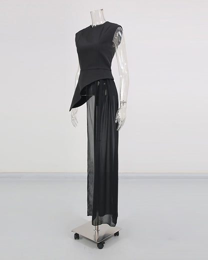 Black Asymmetric Chiffon Blouse