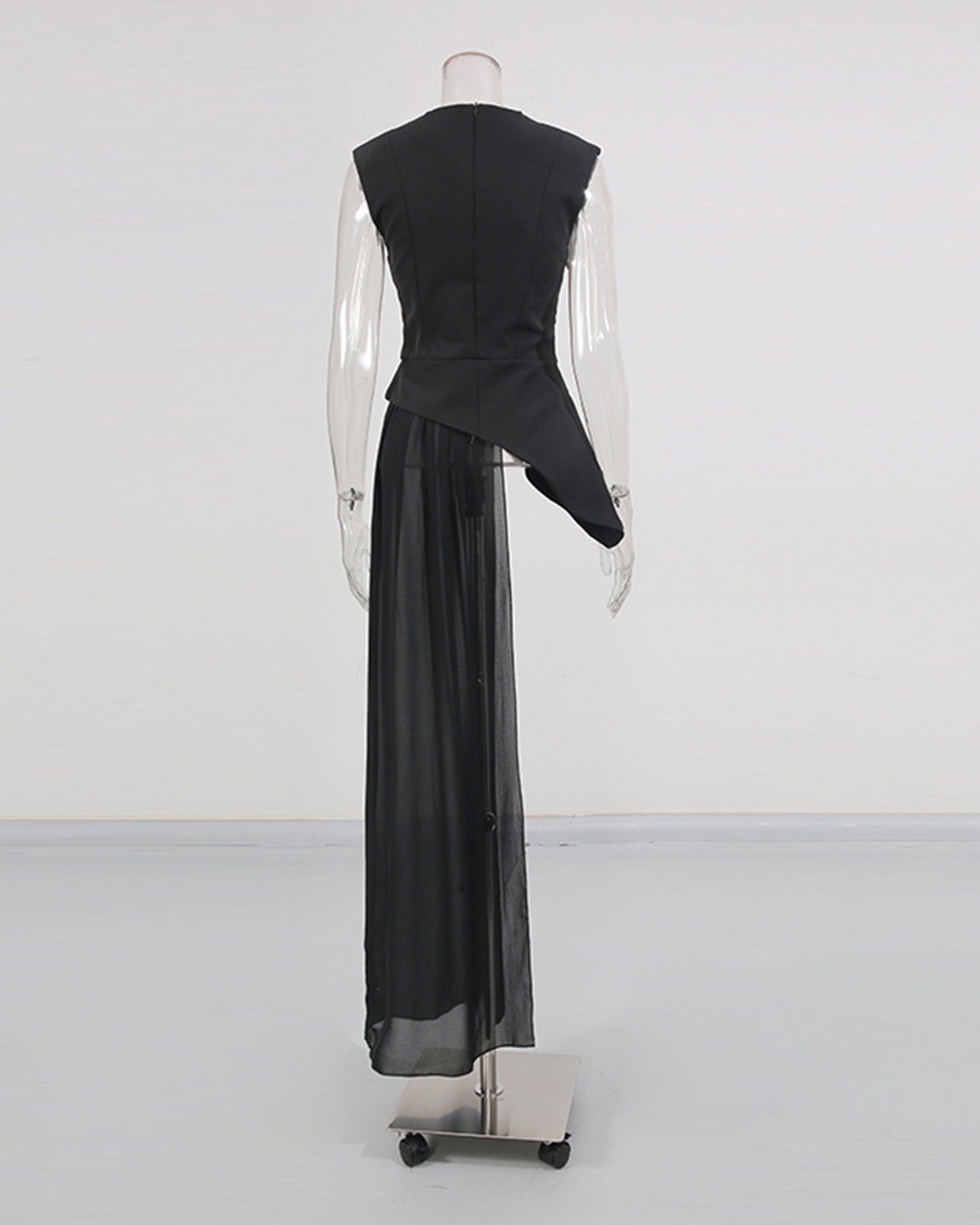 Black Asymmetric Chiffon Blouse