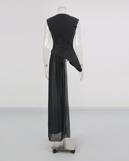 Black Asymmetric Chiffon Blouse