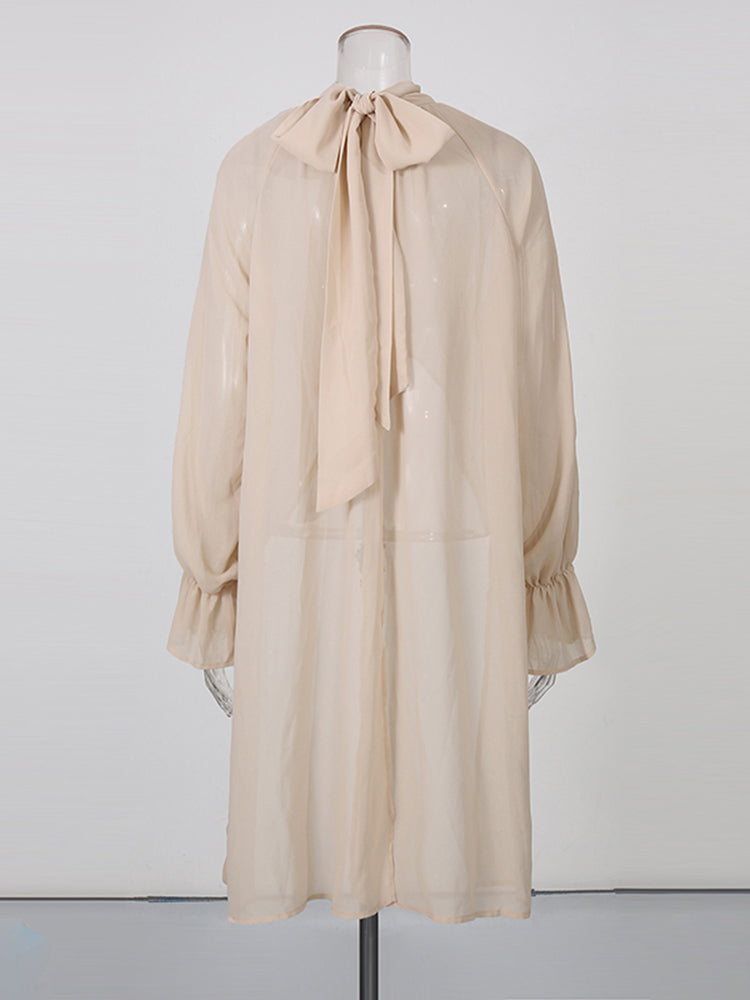 Romantic Blush High Neck Asymmetric Chiffon Blouse