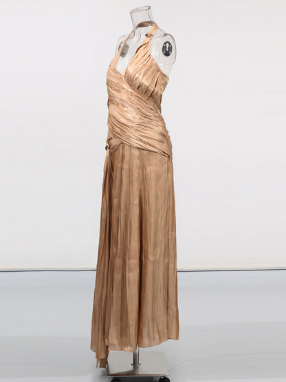 Elegant V-neck Sleeveless Long Dress