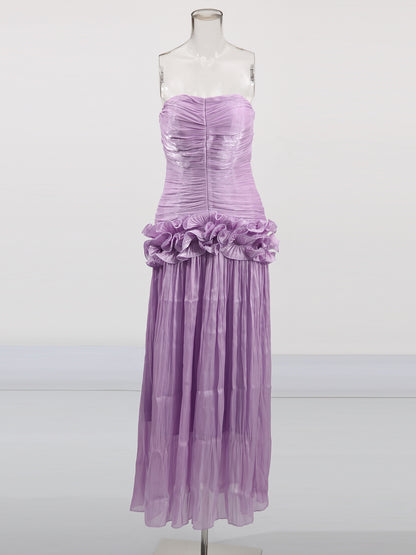 Elegant Lavender Strapless Maxi Dress with Ruffled Detail