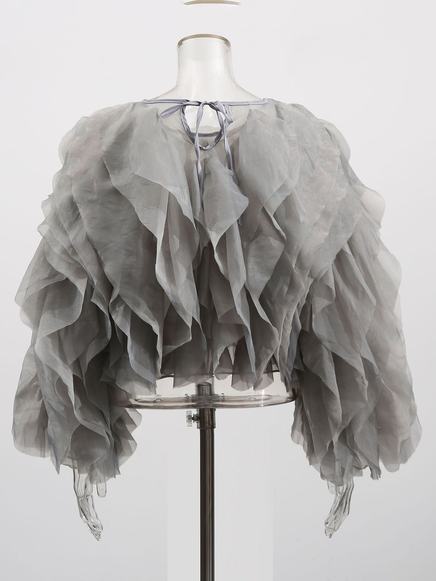 Chic Gray Ruffled Organza Crop Top