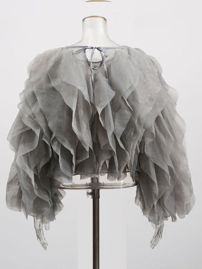 Chic Gray Ruffled Organza Crop Top