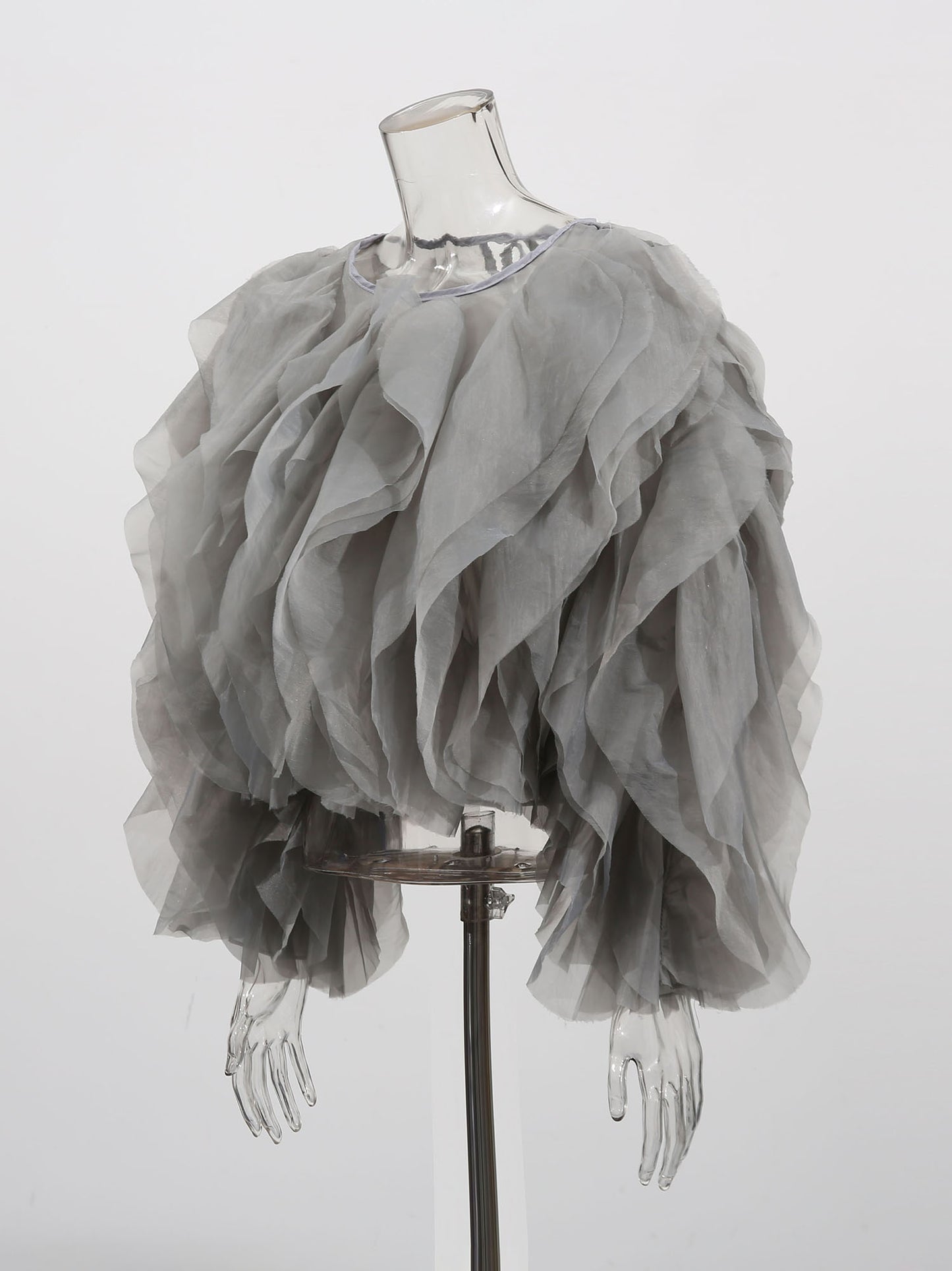 Chic Gray Ruffled Organza Crop Top
