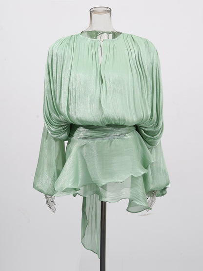 Elegant Mint Green Tie - Back Wrap Mini Dress