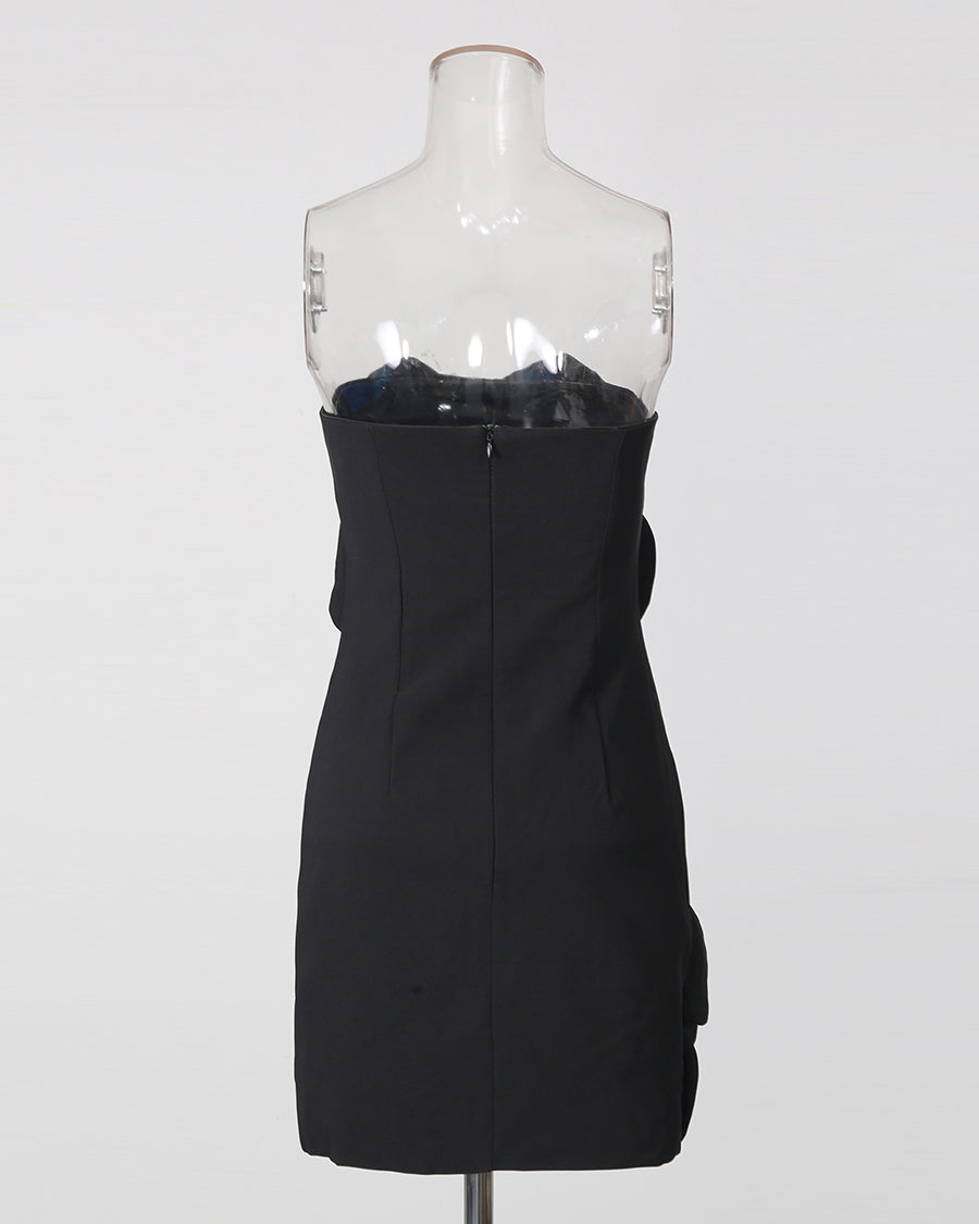 Black 3D Flower Strapless Mini Dress
