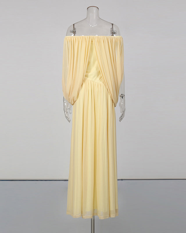 Yellow Off-the-Shoulder Ruched Maxi Dress