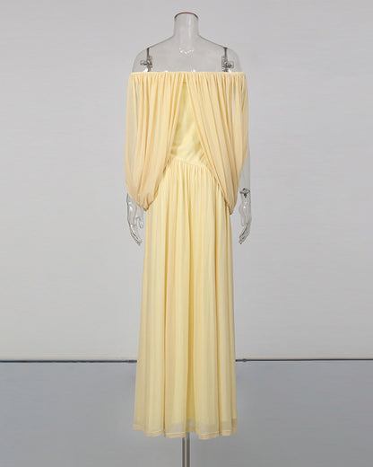 Yellow Off-the-Shoulder Ruched Maxi Dress