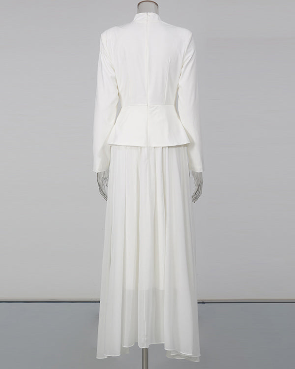 White High Neck Peplum Maxi Dress