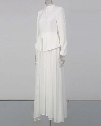 White High Neck Peplum Maxi Dress