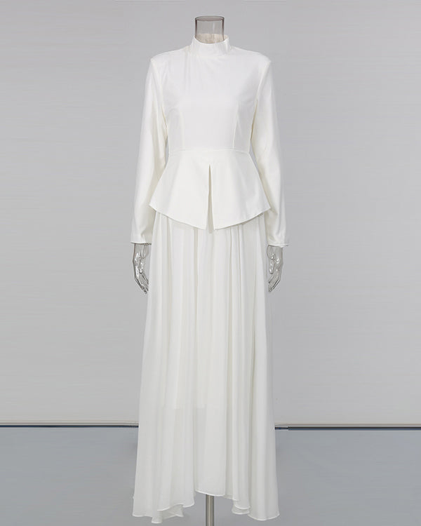 White High Neck Peplum Maxi Dress