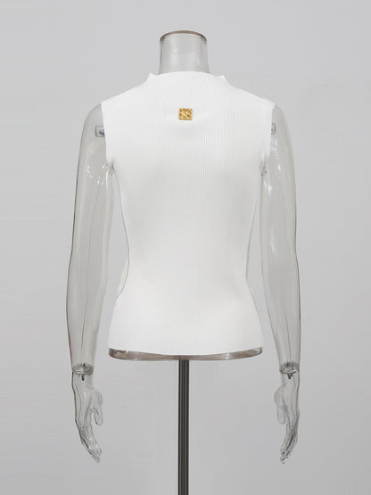 Elegant White Sleeveless Top with Gold Keyhole Accent