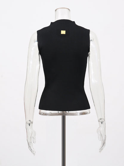 Stylish Black Sleeveless Top with Gold Keyhole Embellishment