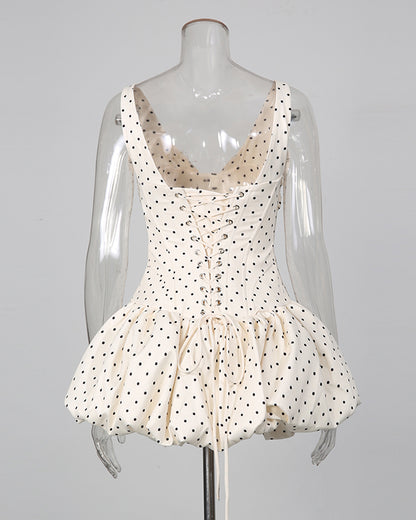 Apricot Polka Dot Bow Corset Mini Dress