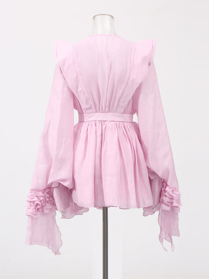 Romantic Pink Ruffled Tiered Mini Dress with Belt