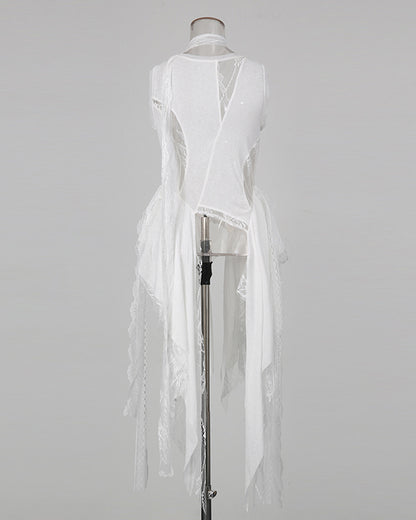 White Patchwork Lace Irregular Vest