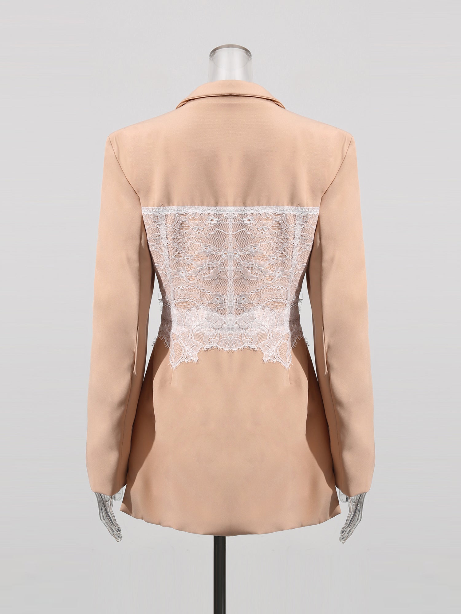 Chic Khaki Blazer with White Lace Corset Detail