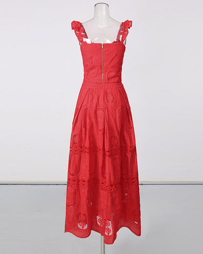 Red Cropped Top & Lace Maxi Skirt Set