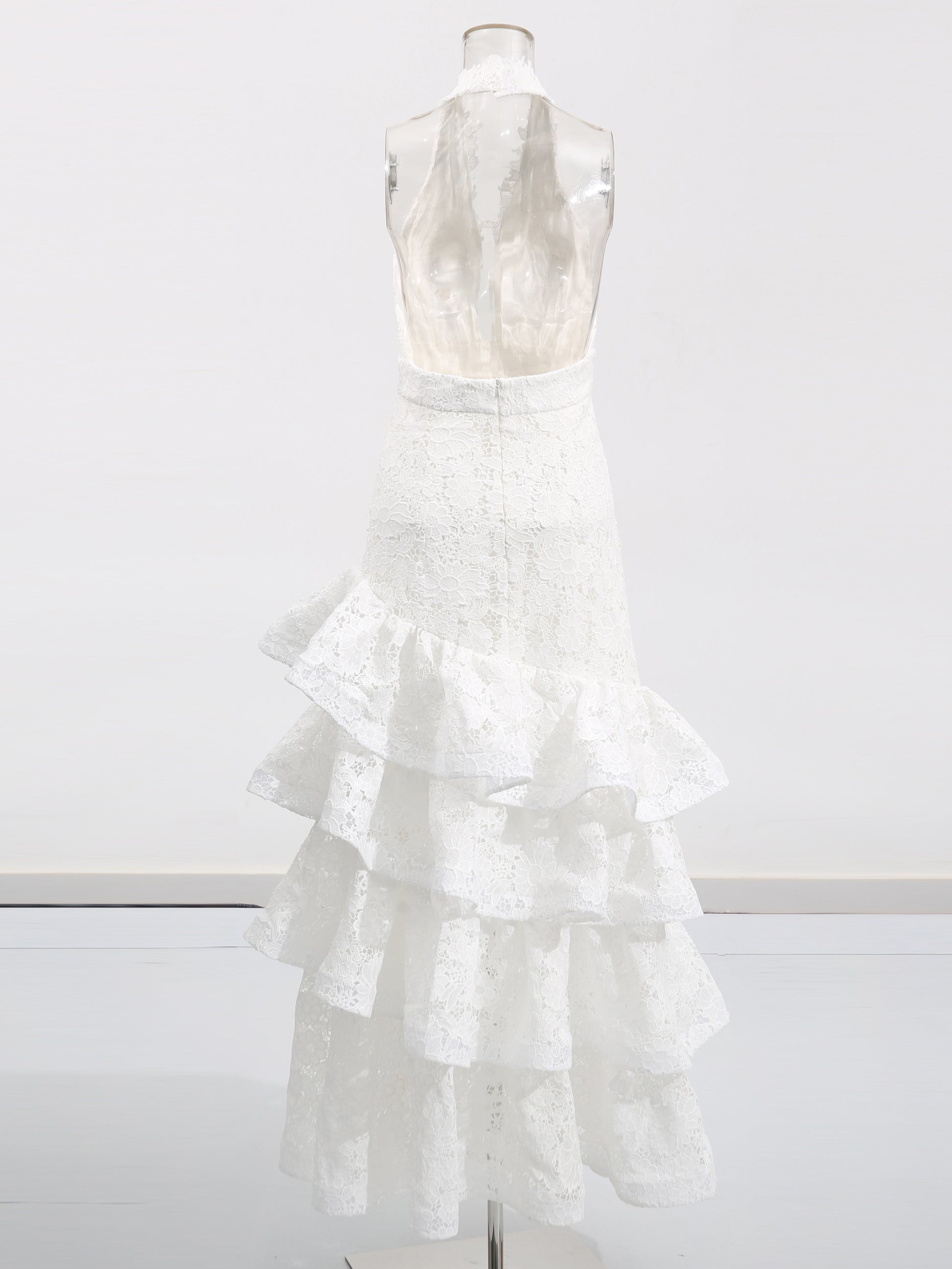 Solid Lace Ruffles Long Dress