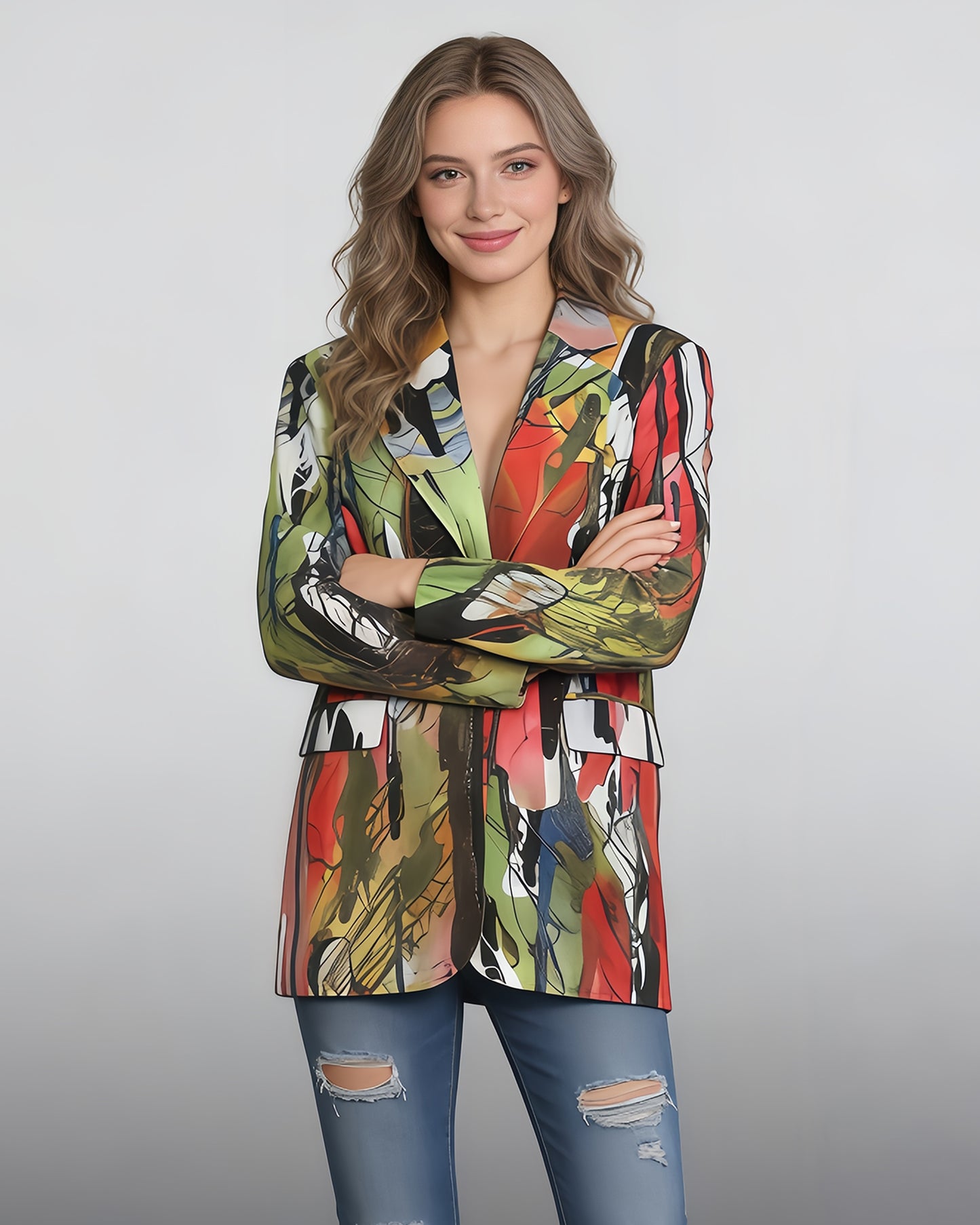 Abstract Art V-neck Print Single-Breasted Blazer