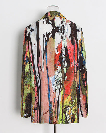 Abstract Art V-neck Print Single-Breasted Blazer