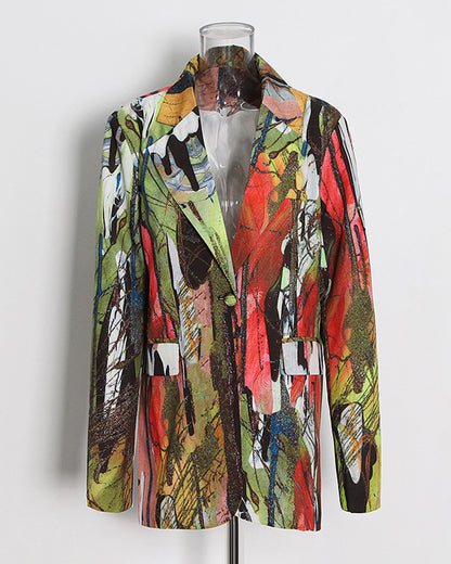 Abstract Art V-neck Print Single-Breasted Blazer