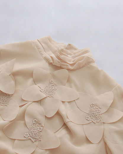 Apricot 3D Floral High Neck Long Sleeve Maxi Dress