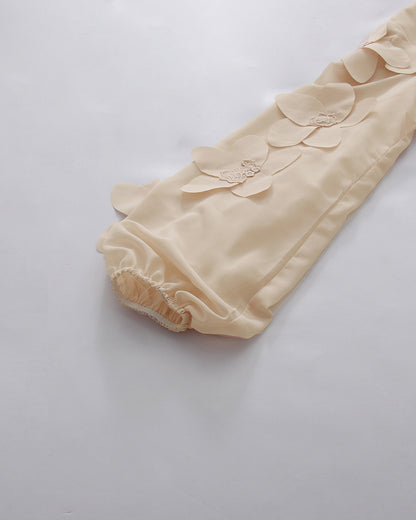 Apricot 3D Floral High Neck Long Sleeve Maxi Dress