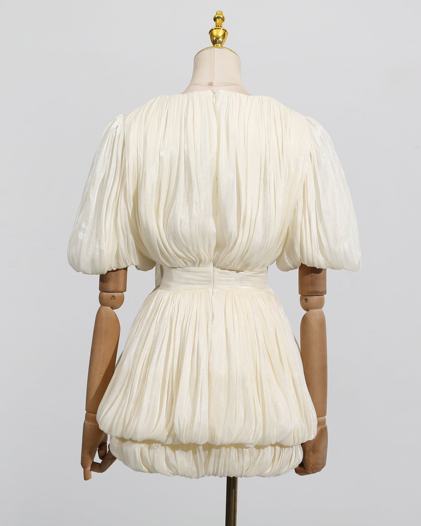 Apricot 3D Flower Ruched Puff Sleeve Mini Dress