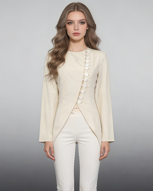 Apricot Asymmetrical Button Fitted Blazer
