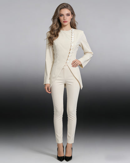 Apricot Asymmetrical Button Fitted Blazer