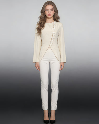 Apricot Asymmetrical Button Fitted Blazer