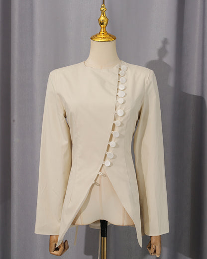 Apricot Asymmetrical Button Fitted Blazer