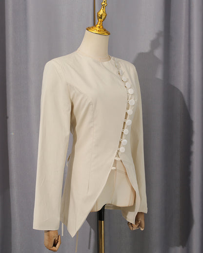 Apricot Asymmetrical Button Fitted Blazer