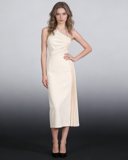 Apricot Asymmetrical Halter Midi Dress