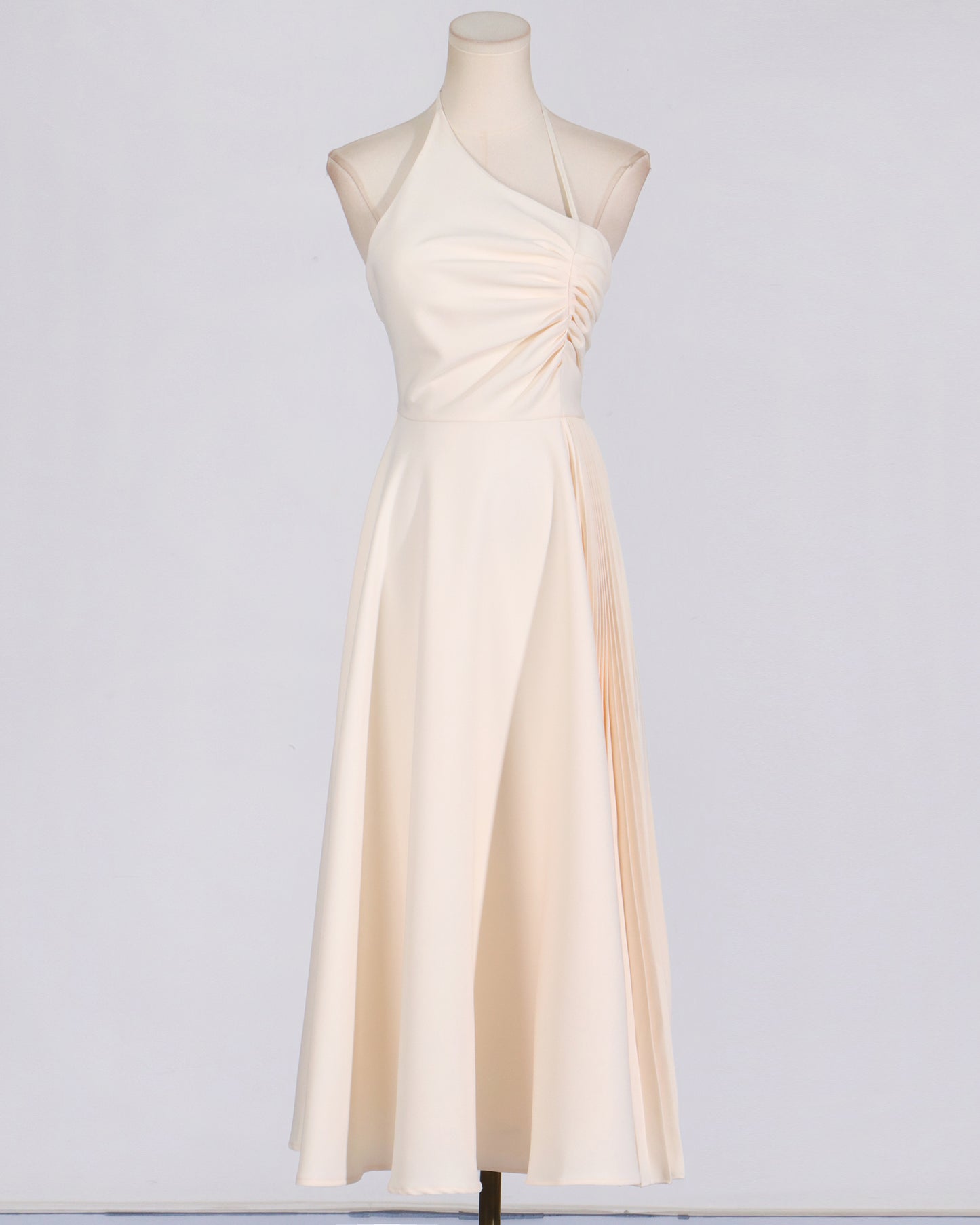 Apricot Asymmetrical Halter Midi Dress