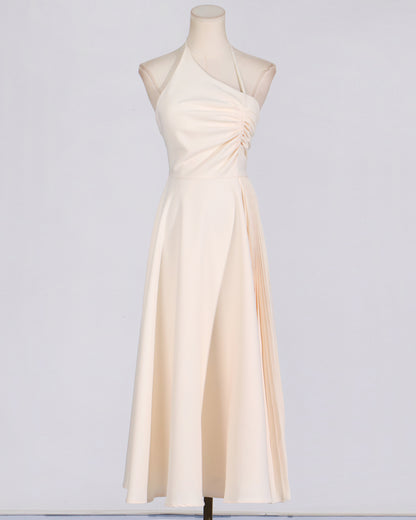 Apricot Asymmetrical Halter Midi Dress