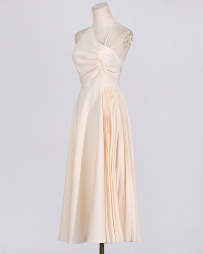Apricot Asymmetrical Halter Midi Dress