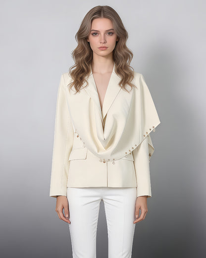 Apricot Beaded Asymmetric Drape Blazer