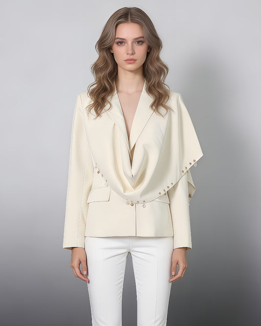 Apricot Beaded Asymmetric Drape Blazer