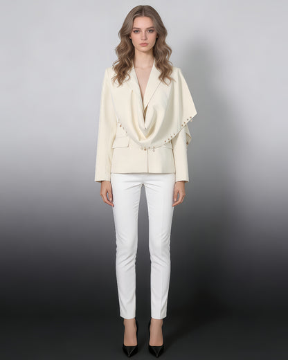 Apricot Beaded Asymmetric Drape Blazer
