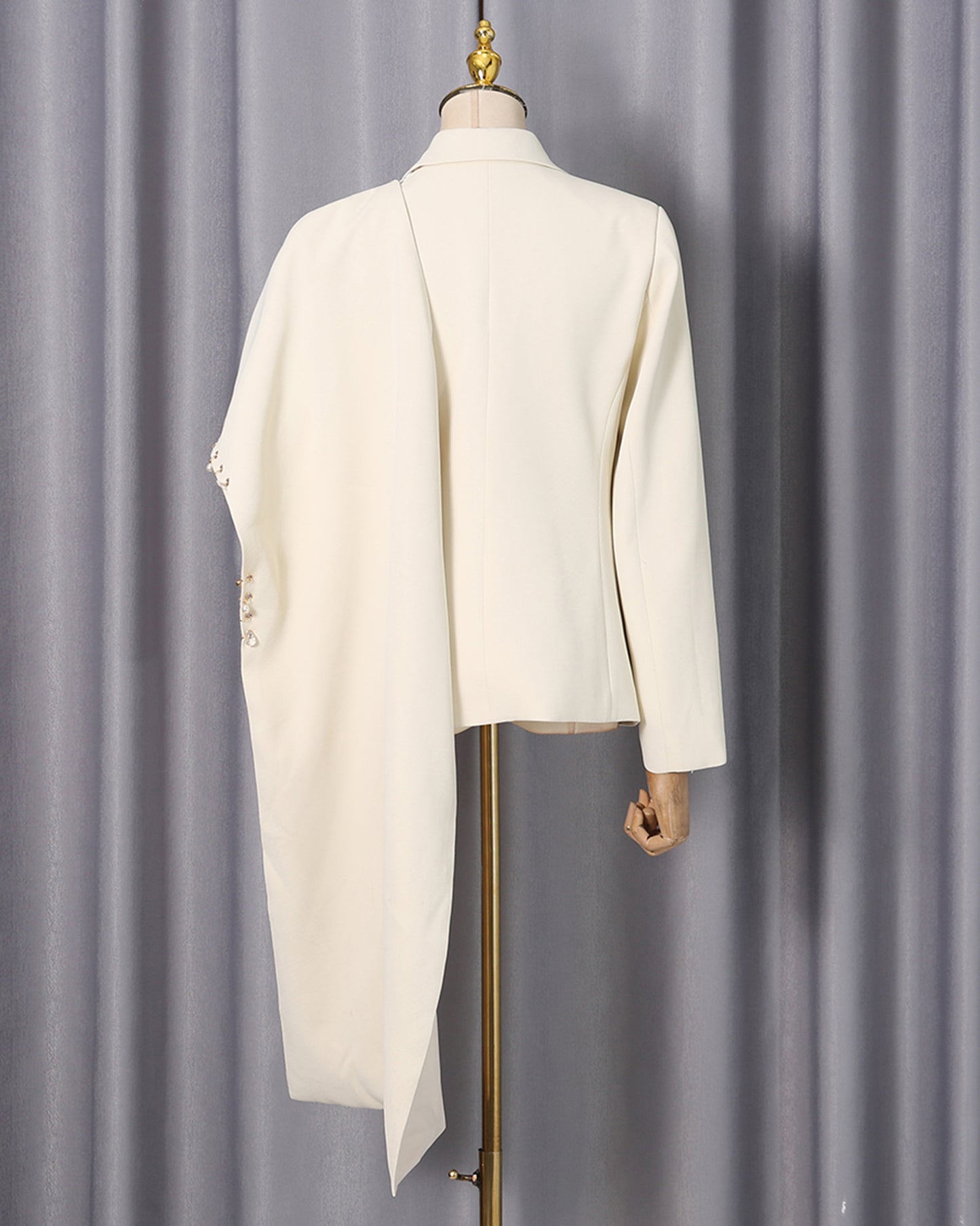 Apricot Beaded Asymmetric Drape Blazer