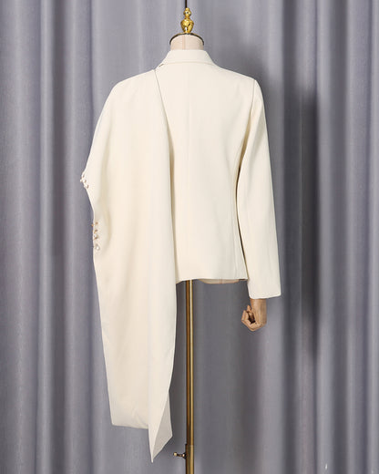 Apricot Beaded Asymmetric Drape Blazer
