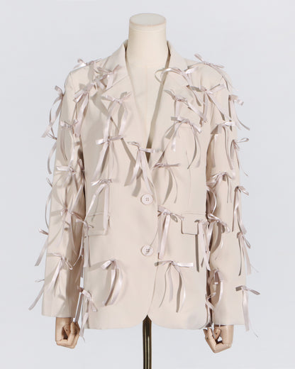 Apricot Blazer with Satin Bow Embellishments