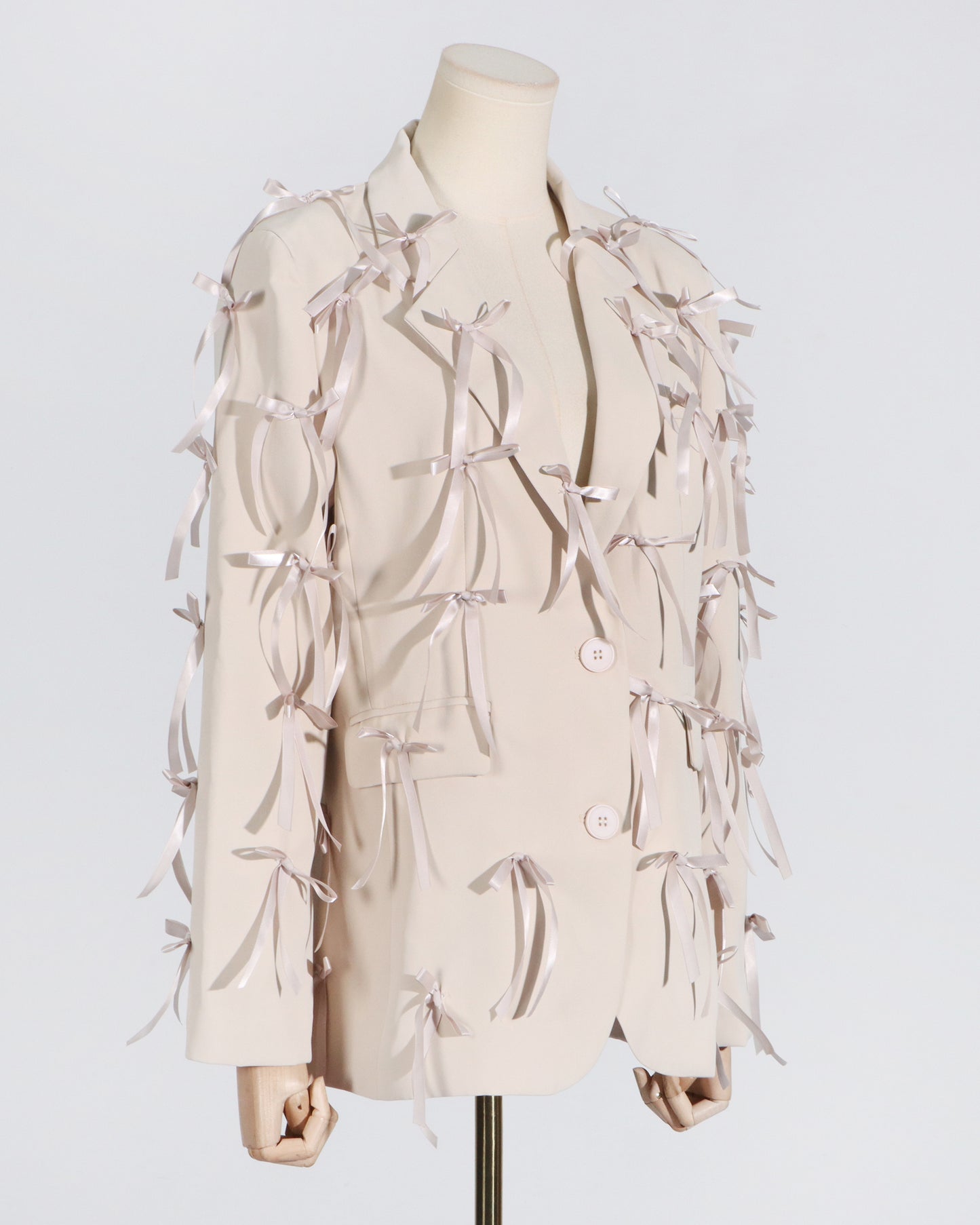 Apricot Blazer with Satin Bow Embellishments