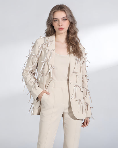 Apricot Blazer with Satin Bow Embellishments