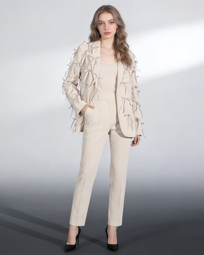 Apricot Blazer with Satin Bow Embellishments