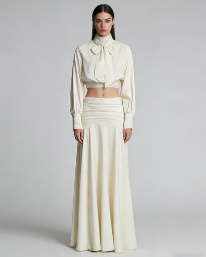 Apricot Bow Tie Smocked Waist Two-Piece Set