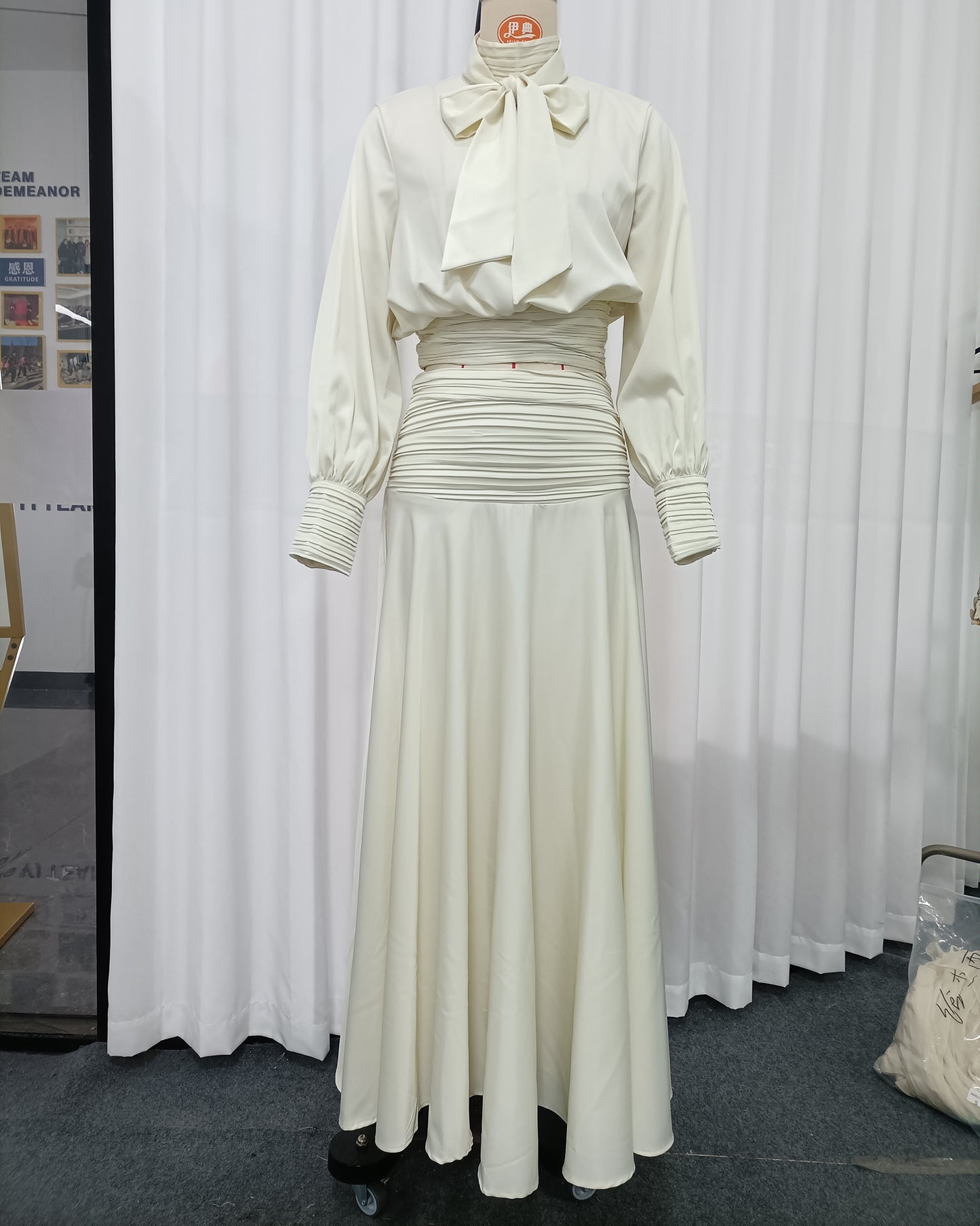 Apricot Bow Tie Smocked Waist Two-Piece Set